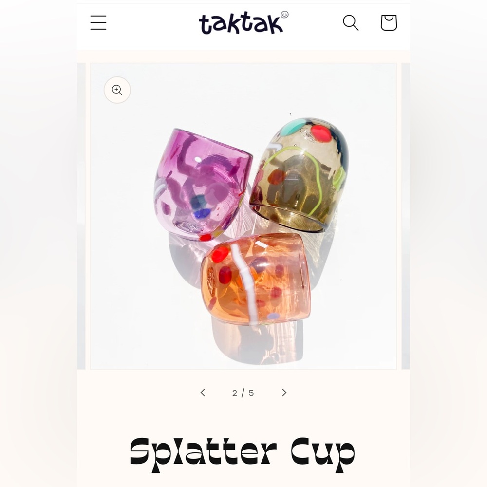 Tak Tak splatter glass in “Smokey” color